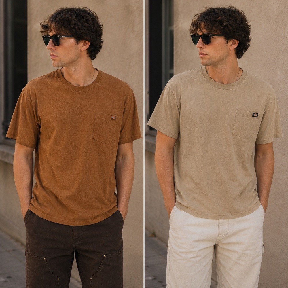 Dickies Mens 2 Pack Pocket T-Shirts 3XLT Tan Rust Brown Workwear Big and Tall